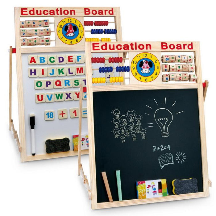 Tabla magnetica educativa, multifunctionala 5 in 1, cu doua fete, ceas mecanic, numaratoare incluse si alte accesorii