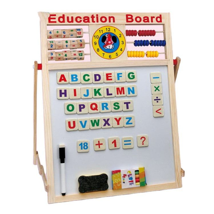 Tabla magnetica educativa, multifunctionala 5 in 1, cu doua fete, ceas mecanic, numaratoare incluse si alte accesorii