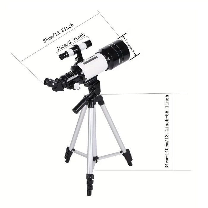 Telescop Astronomic Monocular 400mm (f/5.7), cu Trepied, Alb-Argintiu-Negru