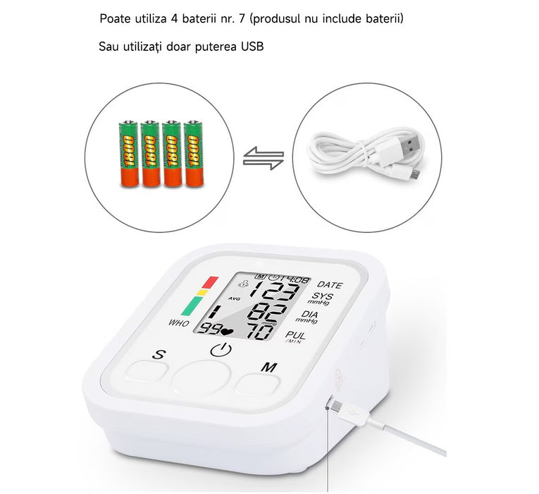 Tensiometru Digital cu Ecran LCD, 0-300mmHg, Puls 40-200 bpm, Senzor Automat, Alb