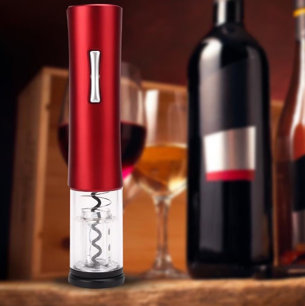 Tirbuson electric pentru sticle de vin cu dispozitiv inlaturare sigiliu, Rosu/Negru