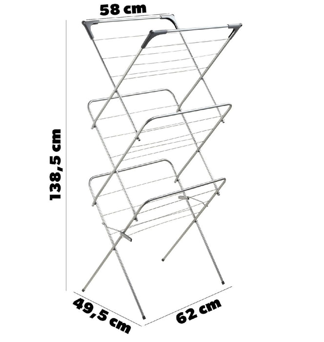 Függőleges, összecsukható, fémes, 62x49x138cm, ezüst-fekete ruhák szárítója
