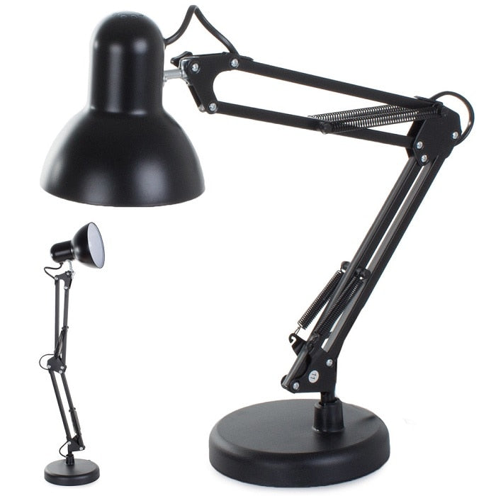 Lampa de birou + Bec, Putere 40W, Soclu E27, Brat reglabil, Negru