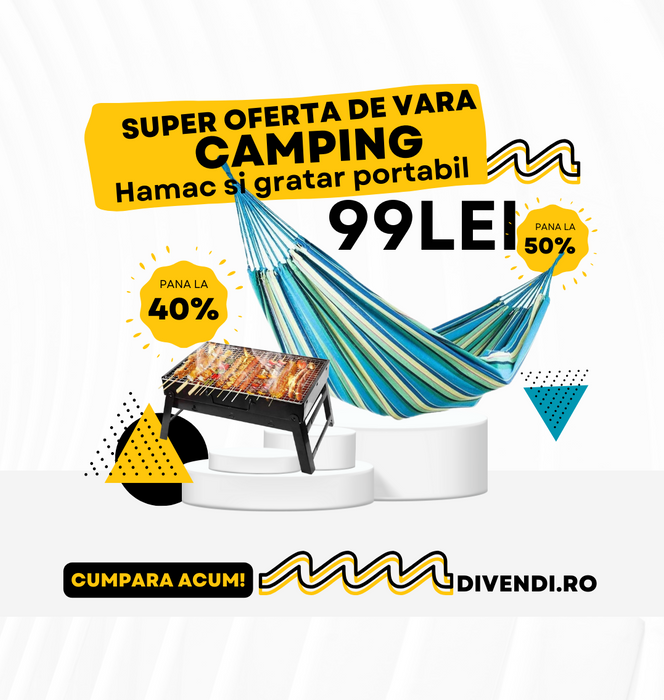 Pachet promotional CAMPING: Hamac si gratar portabil tip valiza