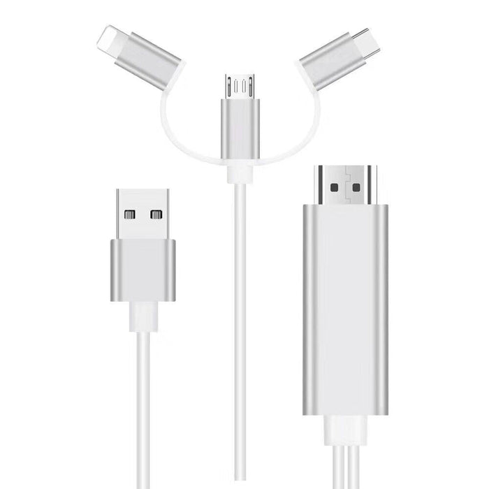 3in1 адаптер, от HDMI до мълния/microUSB/USB-C, 4K възпроизвеждане, дължина на кабела 2M