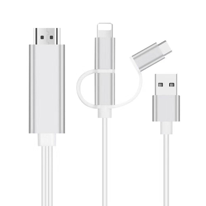 Adaptor 3in1, de la HDMI la Lightning/MicroUSB/USB-C, Redare 4K, Lungime cablu 2m