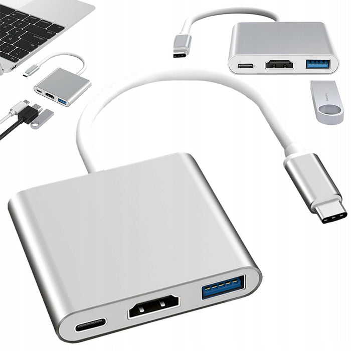 Adapter-Hub 3 σε 1 USB-USB τύπου C-USB 3.0 και HDMI, Silver