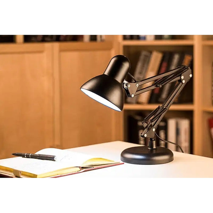 Lampa de birou + Bec, Putere 40W, Soclu E27, Brat reglabil, Negru