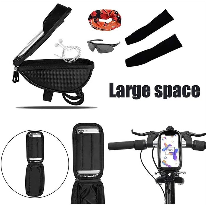 Kerékpár telefon tartó táskával/borítóval, kormányra szerelhető, fekete