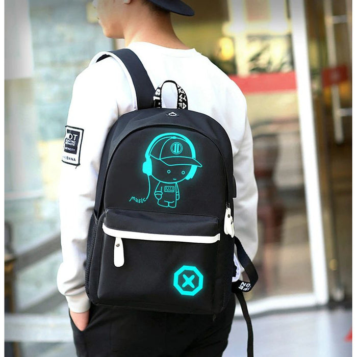 Backpack Music Boy Design, умна, фосфоресцираща чанта