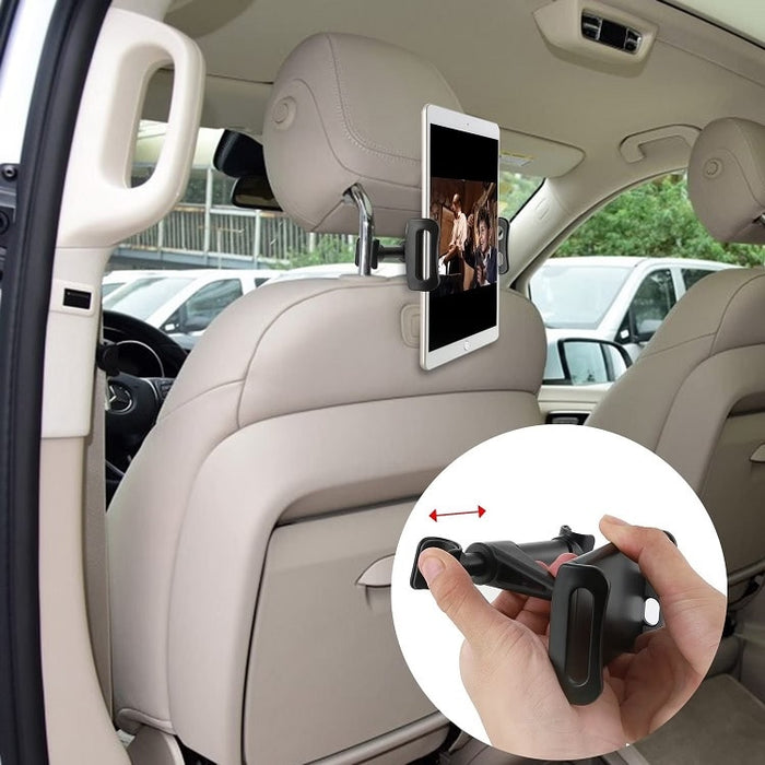Autós támogatás telefonhoz vagy táblagéphez fejtámlával, állítható, 360 °, fekete forgás