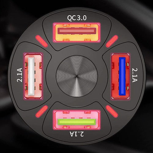 Autós töltő 4 USB-portdal, mikro USB multifunkcionális kábel, villám, C típusú USB