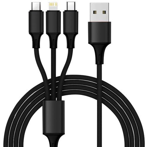 Autós töltő 4 USB-portdal, mikro USB multifunkcionális kábel, villám, C típusú USB