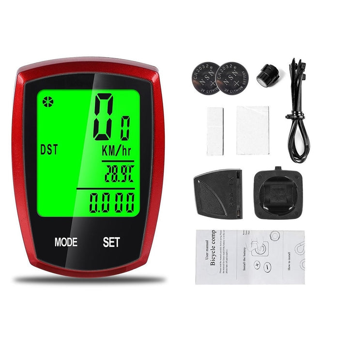 Ciclocomputer Kilometraj Wireless pentru bicicleta, Display LCD, 22 de Functii, Rosu