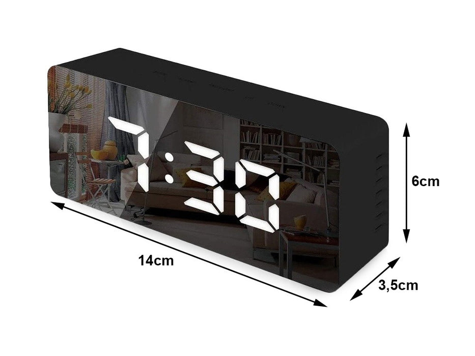 Ceas digital cu LED tip oglinda, Afisaj Data/Ora/Temperatura, Alarma