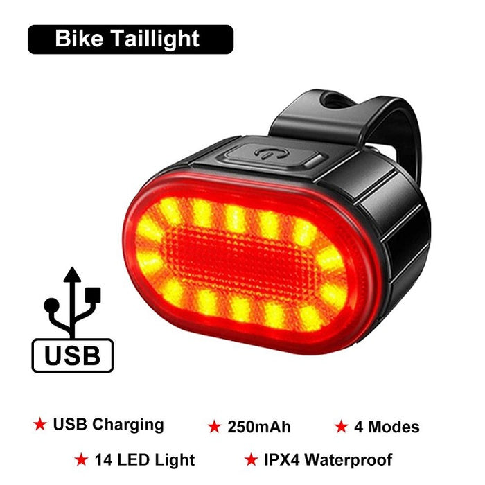 Σετ φωτός ποδηλάτου, φάρου και στάσης LED, επαναφορτιζόμενο USB, νερό -ανθεκτικό, μαύρο