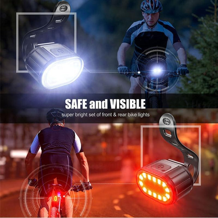 Σετ φωτός ποδηλάτου, φάρου και στάσης LED, επαναφορτιζόμενο USB, νερό -ανθεκτικό, μαύρο