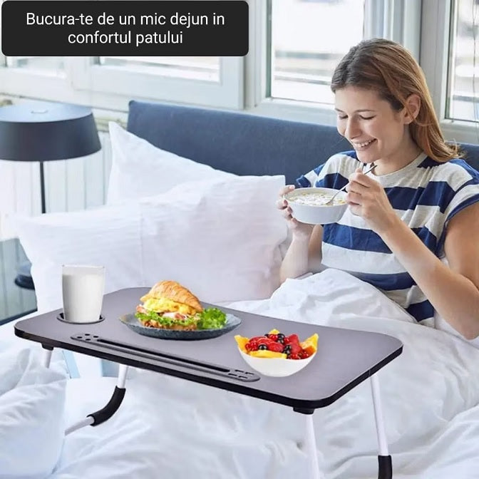 Многофункционална сгъваема маса за закуска на лаптоп или легло, тъмно сиво