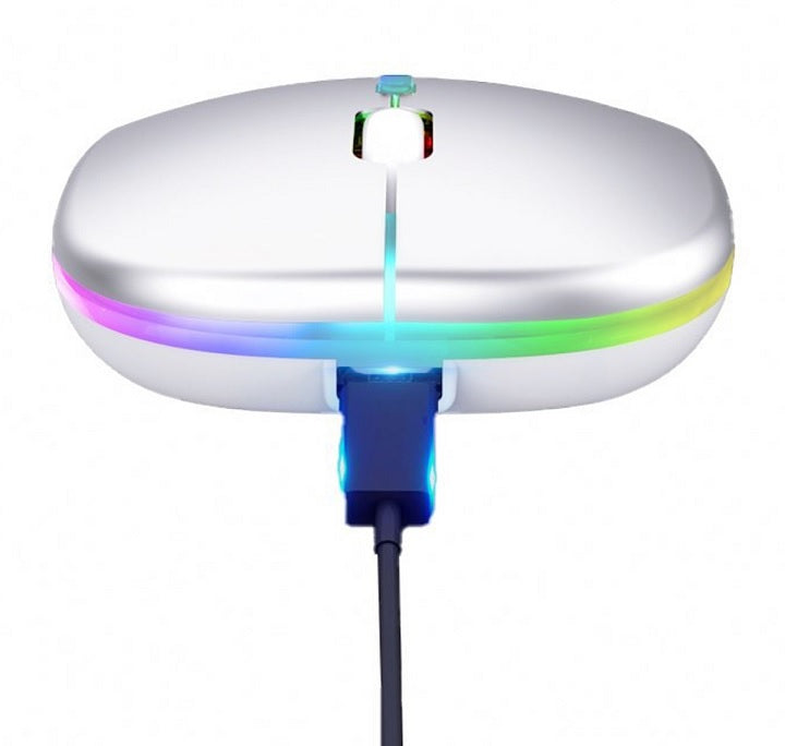 Újratölthető vezeték nélküli egér, ultravékony, csendes, RGB LED, fehér