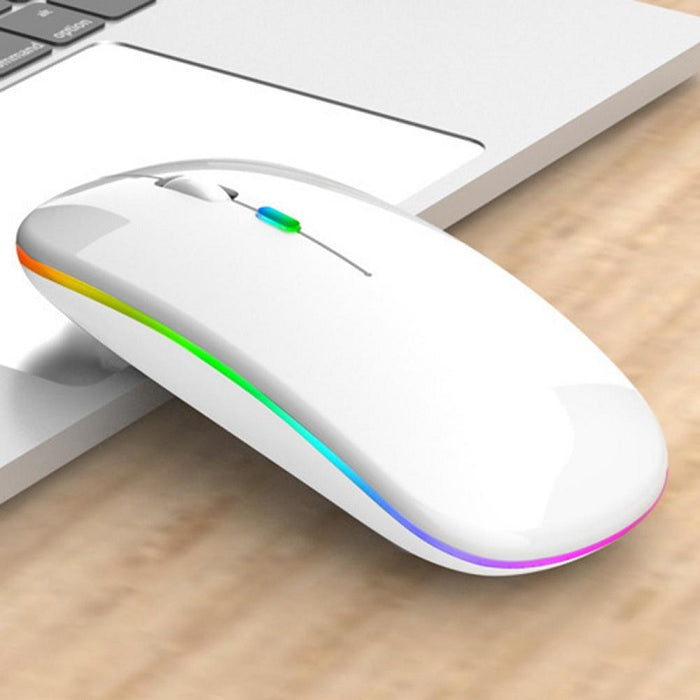 Επαναφορτιζόμενο ασύρματο ποντίκι, ultra slim, silent, rgb LED, λευκό