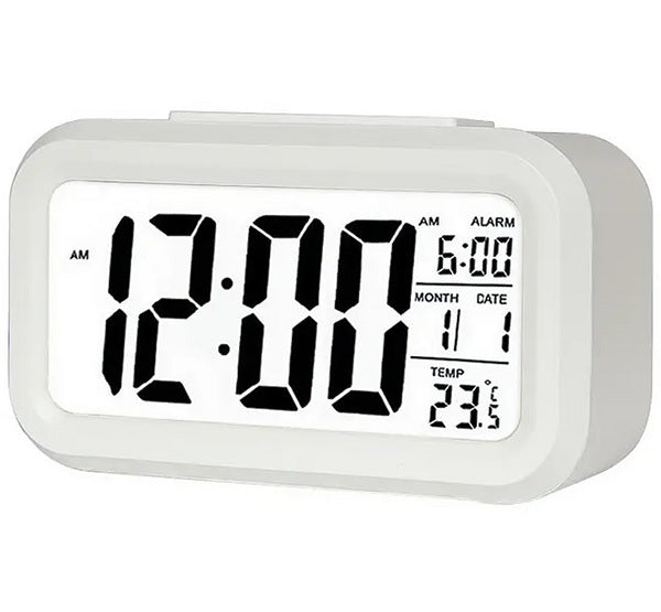 Ceas Digital cu Afisaj LED, alarma, cu Data, Ora, Temperatura si Alarma, de culoare alba